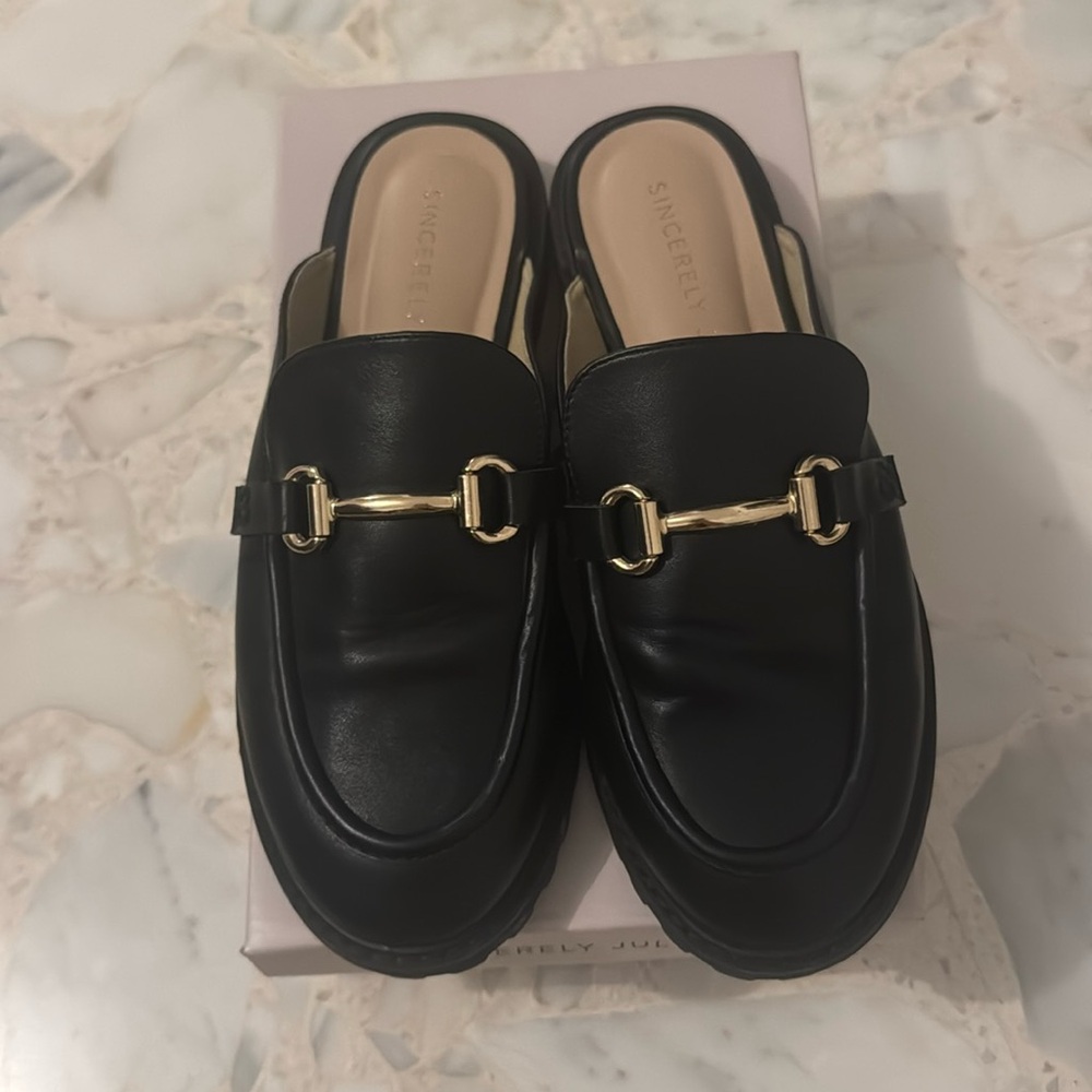 Sincerely Jules Black Loafer Slides 7.5